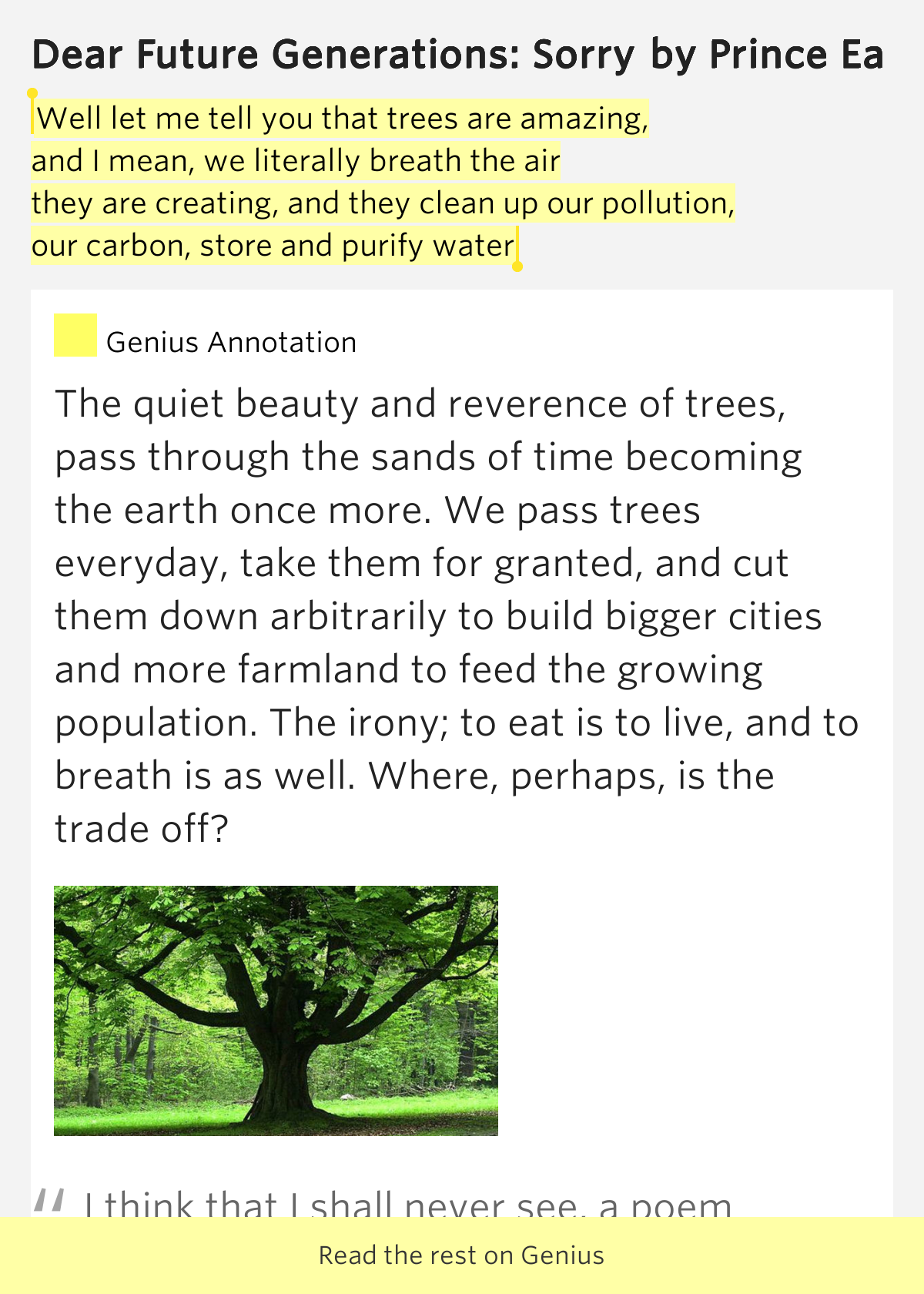 Well let me tell you that trees are amazing, and I mean, we literally