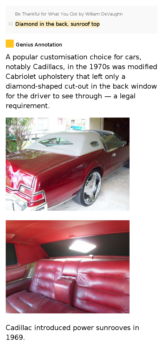 Diamond in the back, sunroof top Be Thankful for What You Got