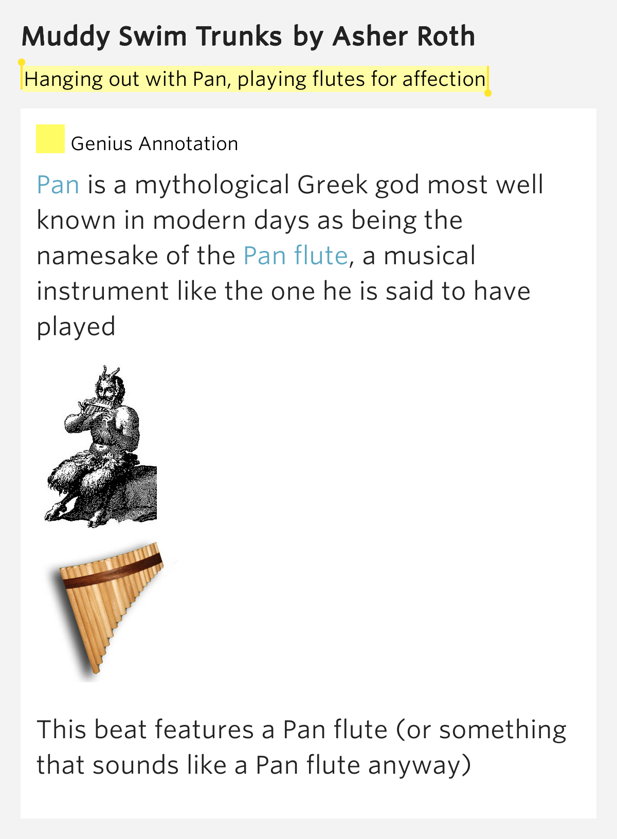 Hanging out with Pan, playing flutes for.. Muddy Swim Trunks