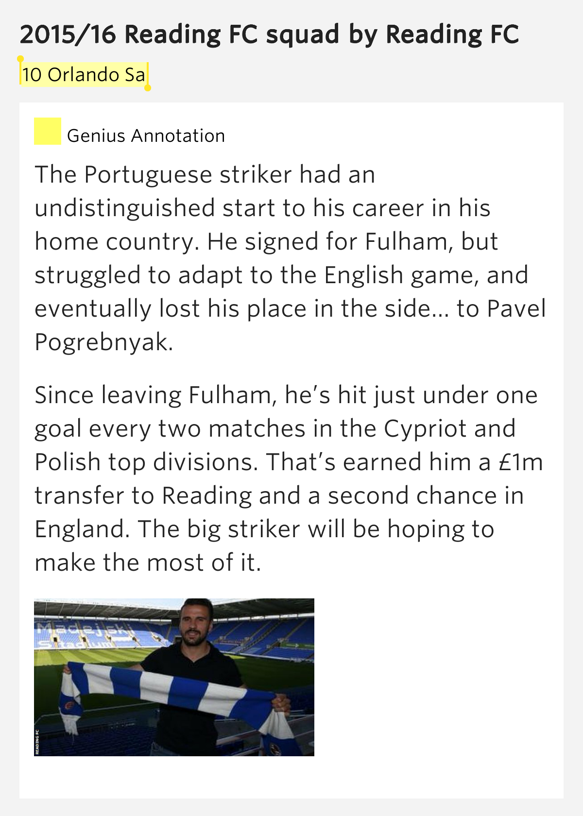 10 Orlando Sa 2015 16 Reading FC Squad Meaning