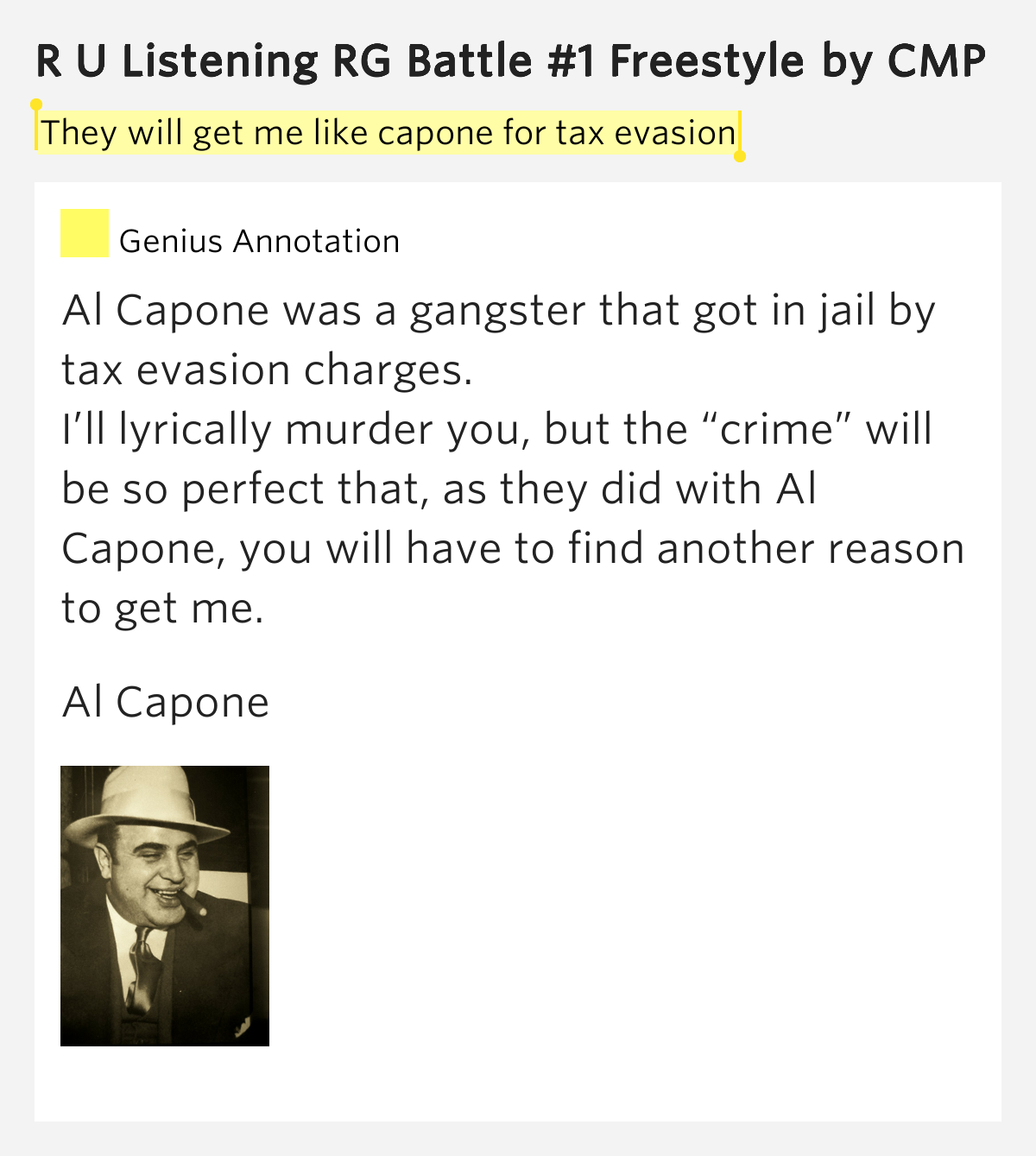 They will get me like capone for tax evasion CMP
