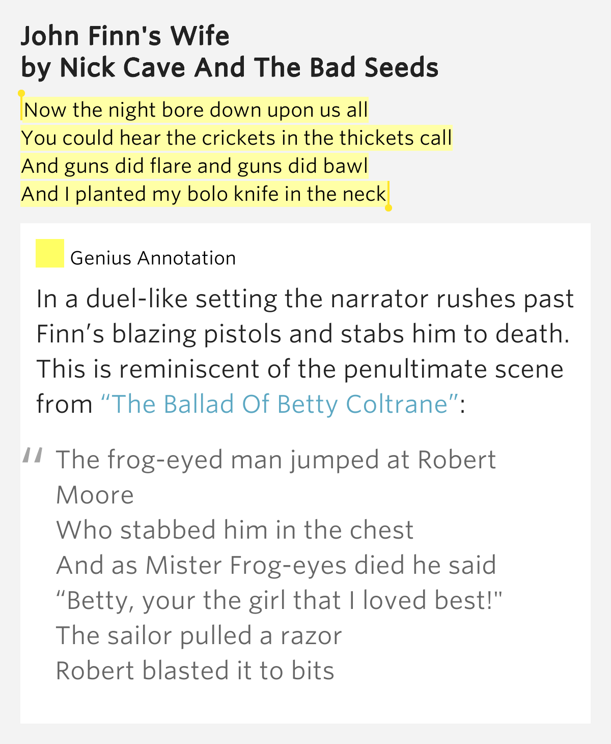 Now the night bore down upon us all / You could hear the crickets in