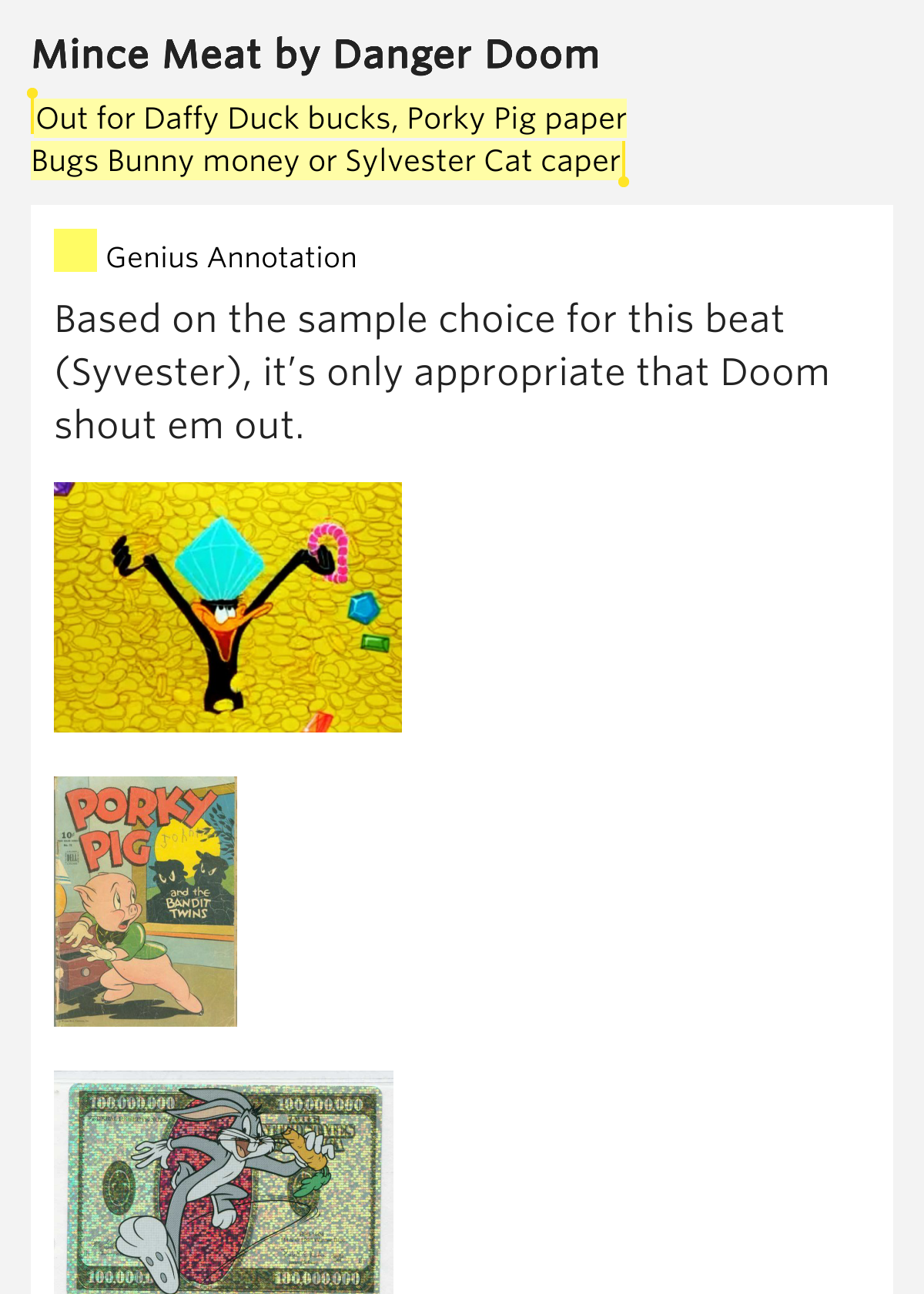 Out for Daffy Duck bucks, Porky Pig paper / Bugs Bunny money or