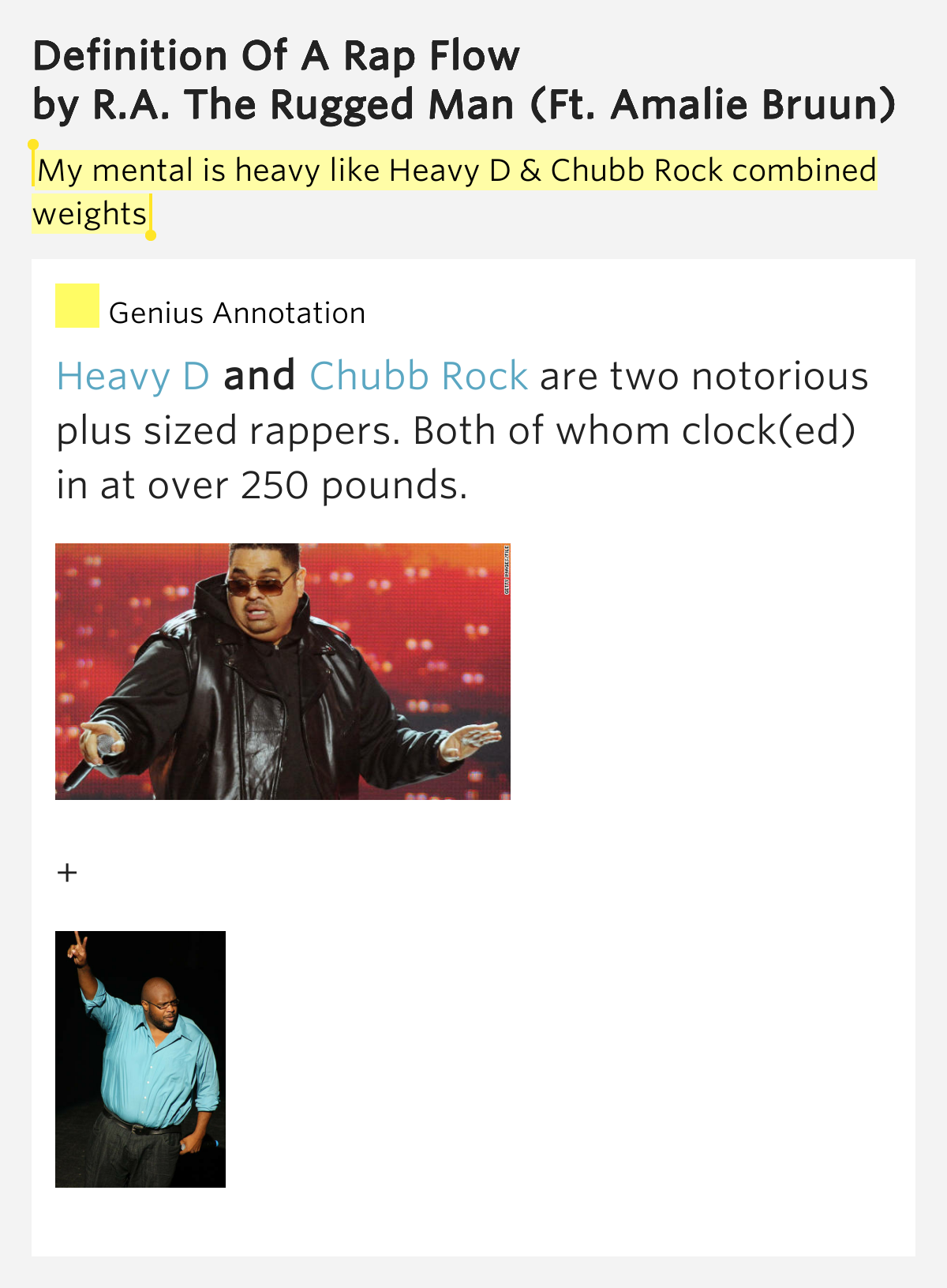 My mental is heavy like Heavy D & Chubb Rock combined weights Definition Of A Rap Flow Lyrics