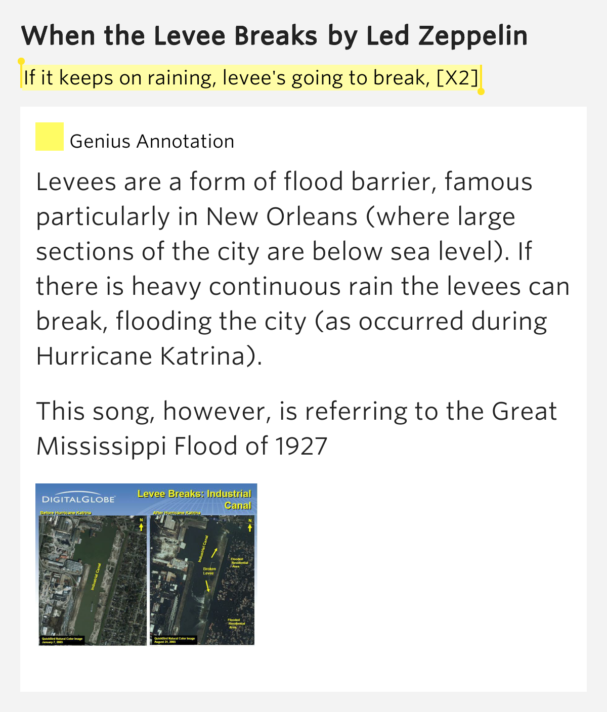 If it keeps on raining, levee's going to.. When the Levee Breaks