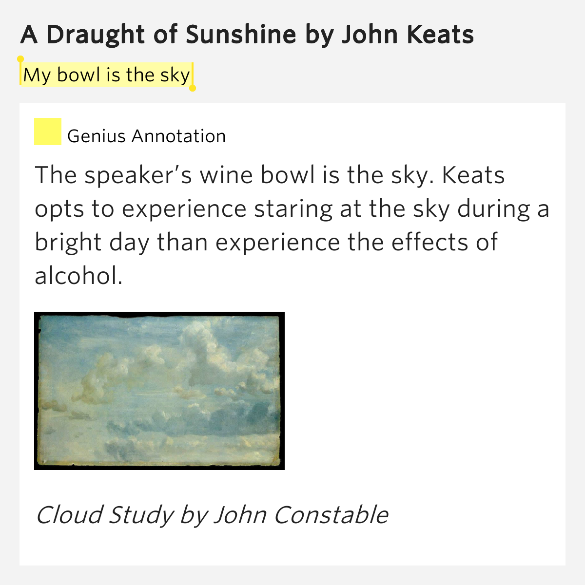 My bowl is the sky A Draught of Sunshine Meaning