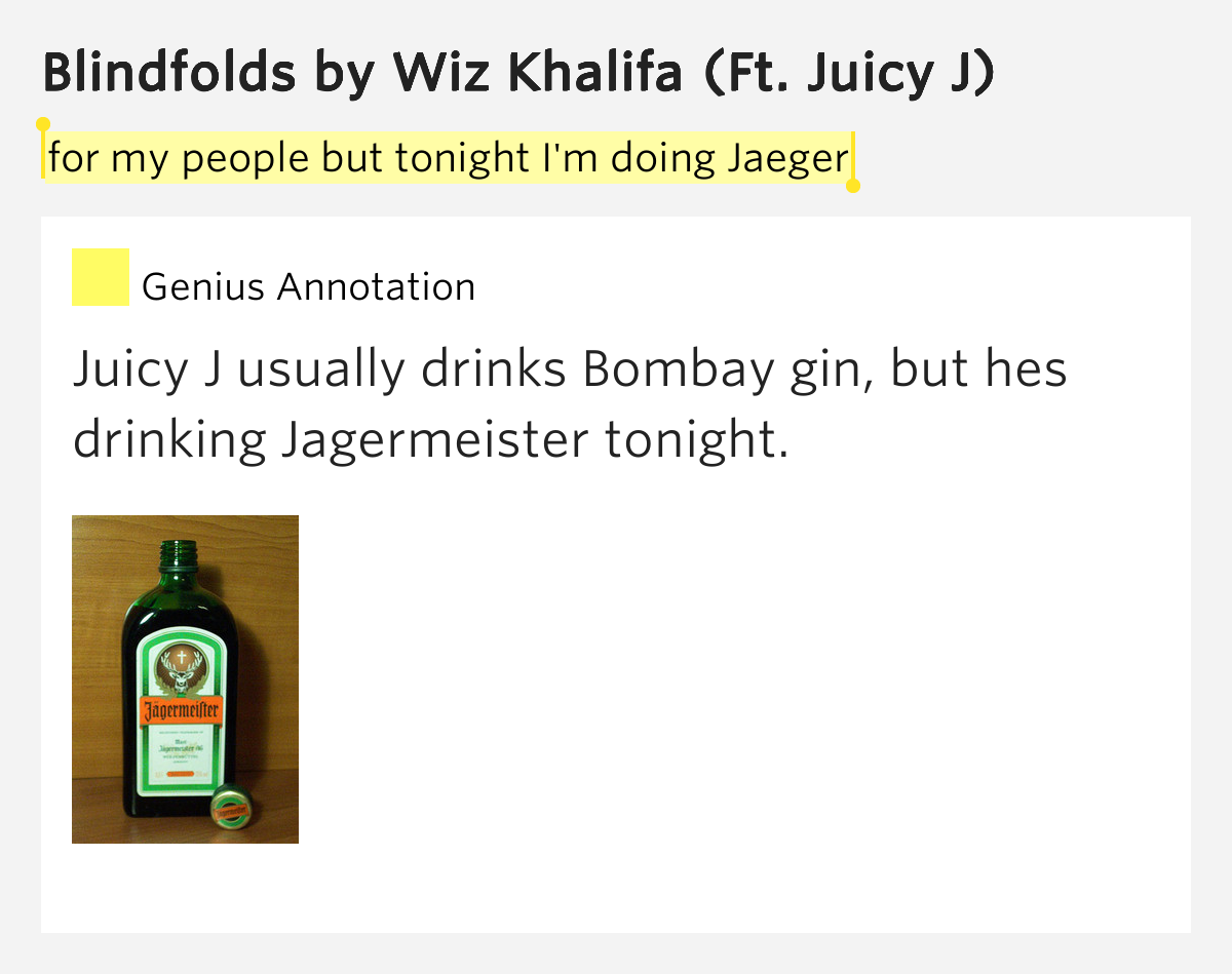 For my people but tonight I'm doing Jaeger Blindfolds Lyrics Meaning