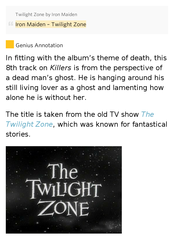 Iron Maiden Twilight Zone Twilight Zone by Iron Maiden