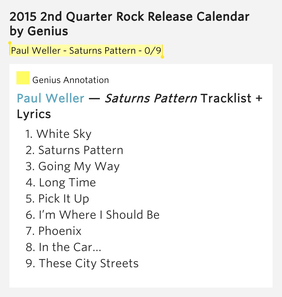 Saturns Pattern Lyrics | paul weller saturns pattern 0 9 genius Saturns Pattern Lyrics | paul weller saturns pattern 0 9 genius