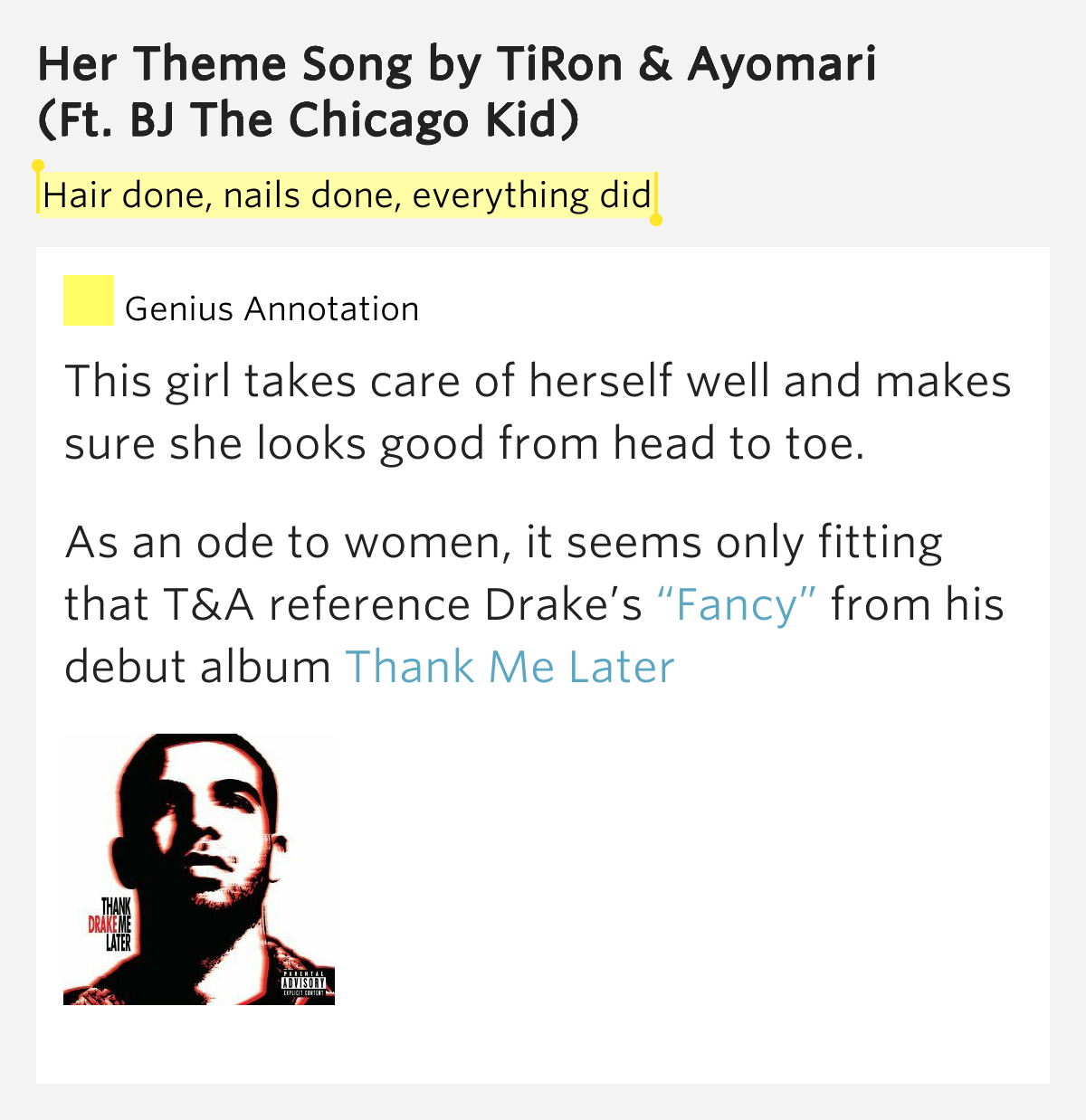 Hair done, nails done, everything did Her Theme Song