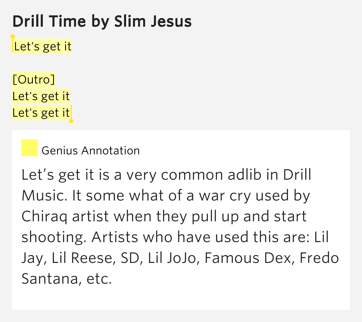 Let's get it / [Outro] / Let's get it / Let's get it Drill Time