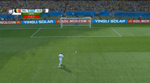 Sofiane Feghouli gives Algeria the 1-0 lead. Credit: Univision.