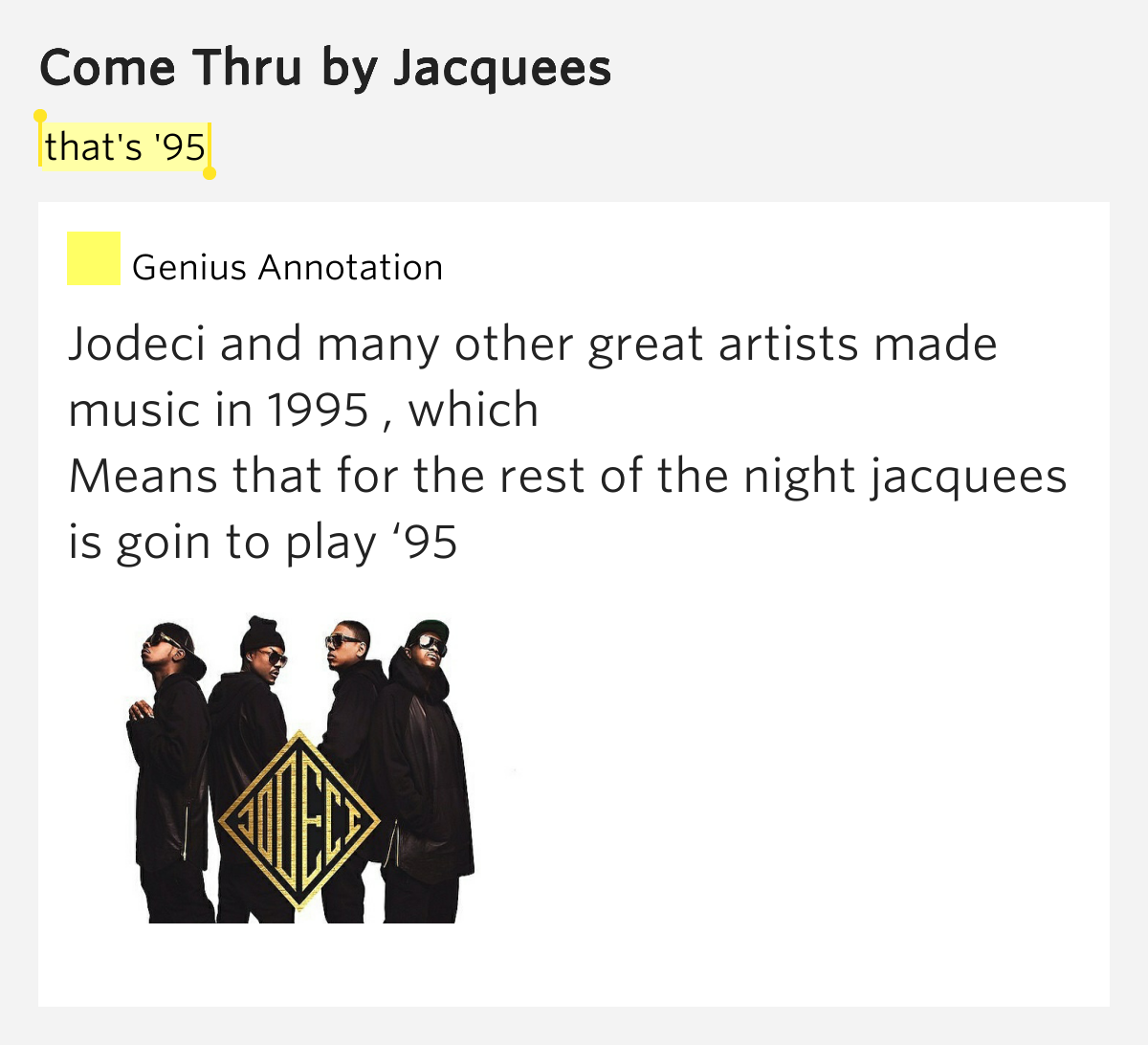 That's '95 Come Thru Lyrics Meaning