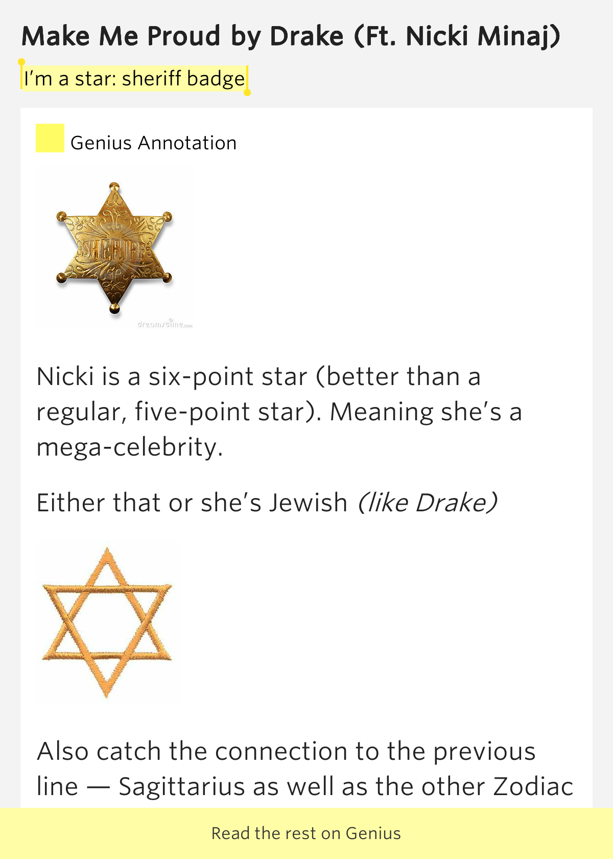I’m a star sheriff badge Make Me Proud Lyrics Meaning