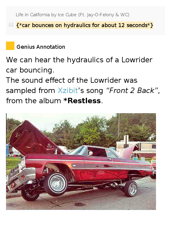 {*car bounces on hydraulics for about 12.. Life in California