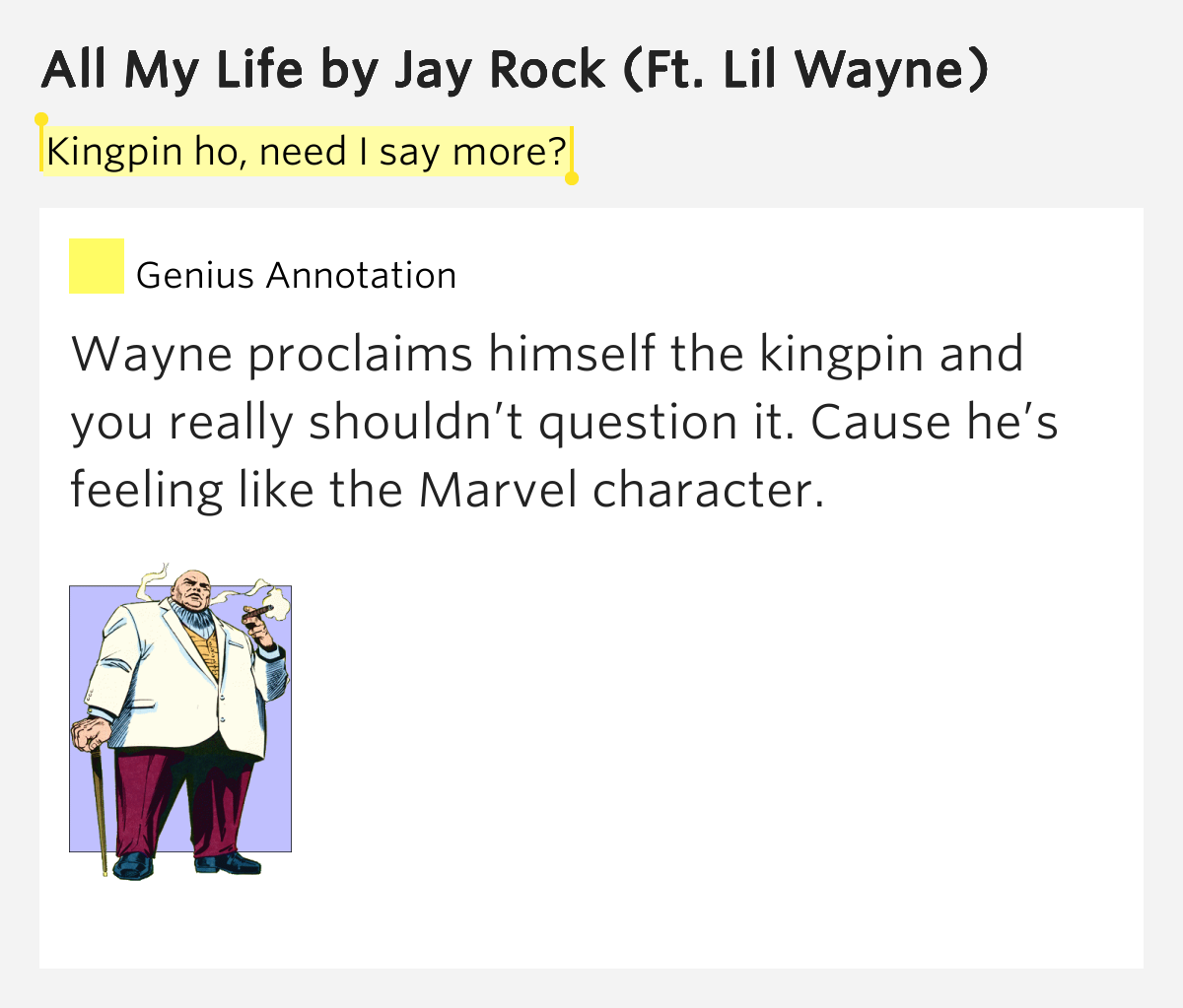 Kingpin ho, need I say more? All My Life Lyrics Meaning