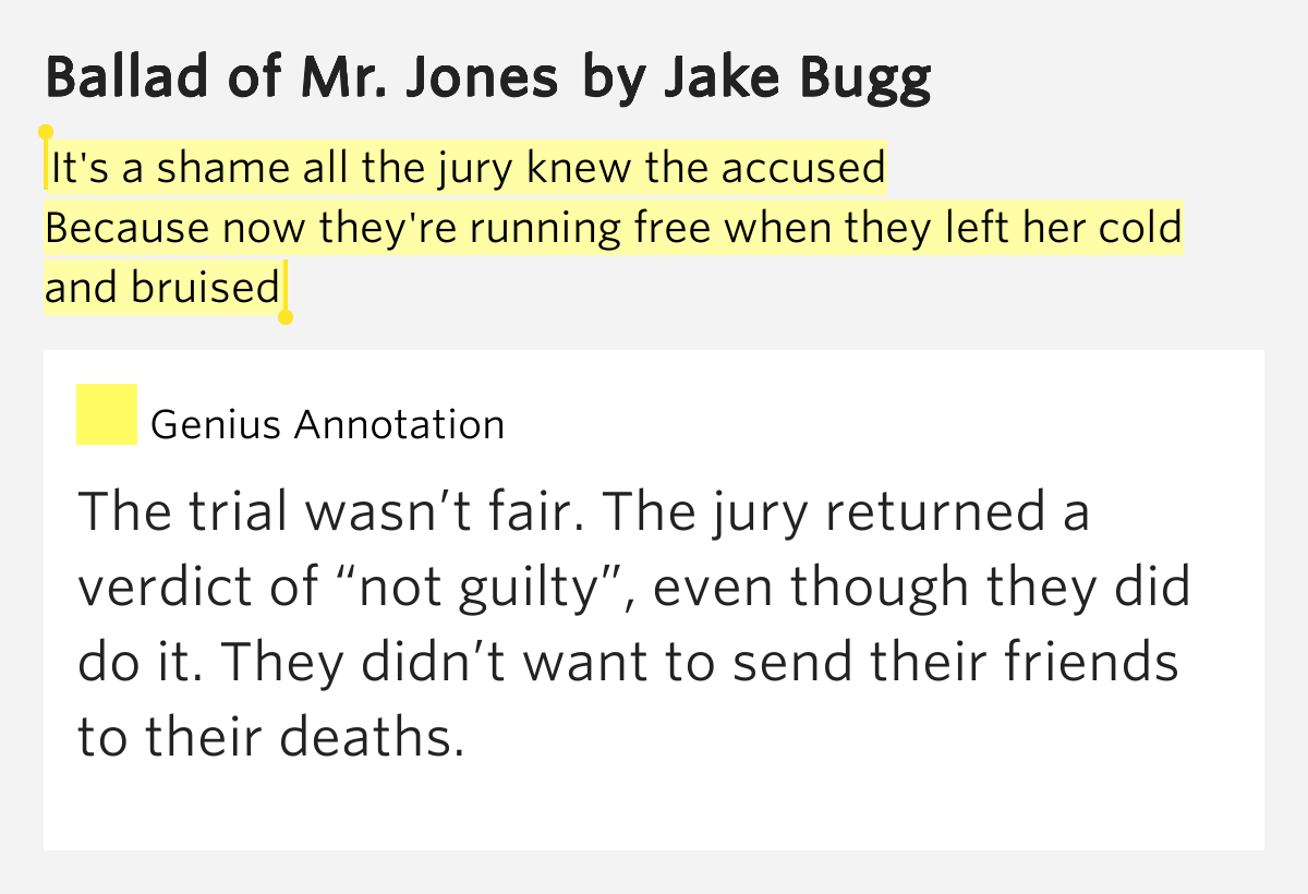 It's a shame all the jury knew the accused / Because now they're running free when they left her