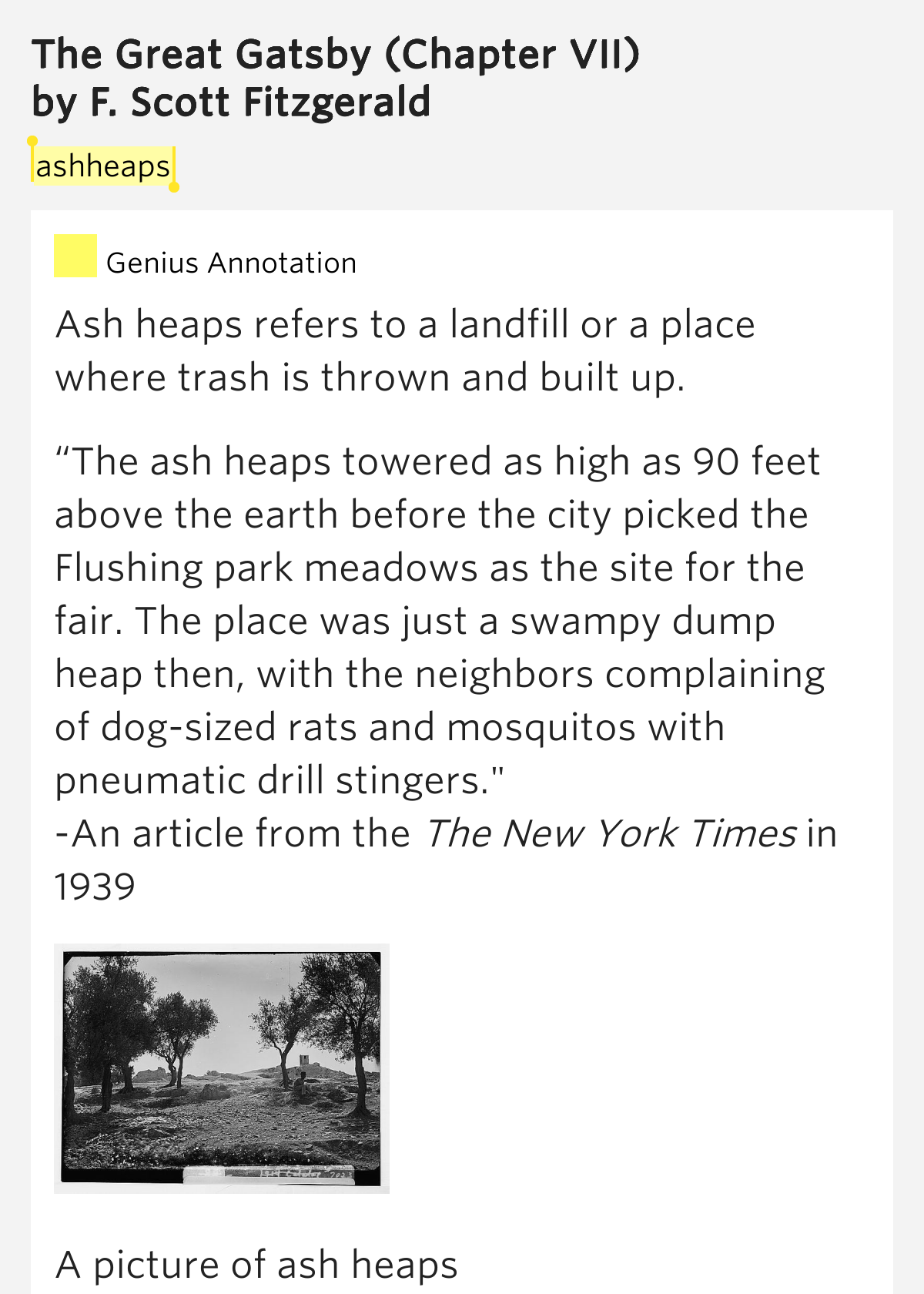 Ashheaps The Great Gatsby (Chapter VII) by F. Scott Fitzgerald