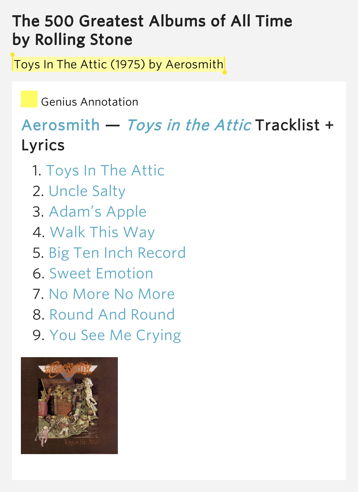 Toys In The Attic (1975) by.. The 500 Greatest Albums of All Time