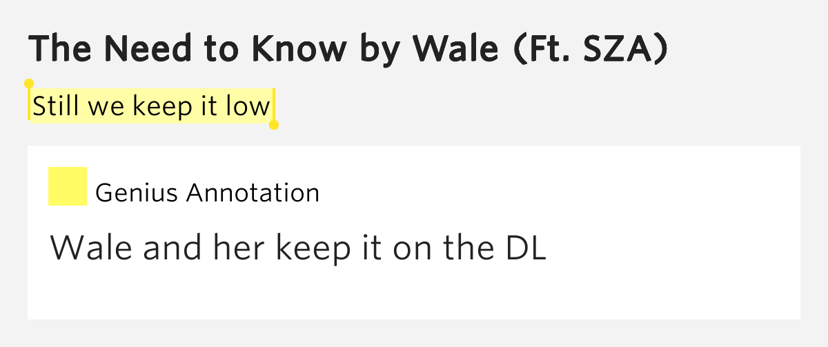 Still we keep it low The Need to Know by Wale
