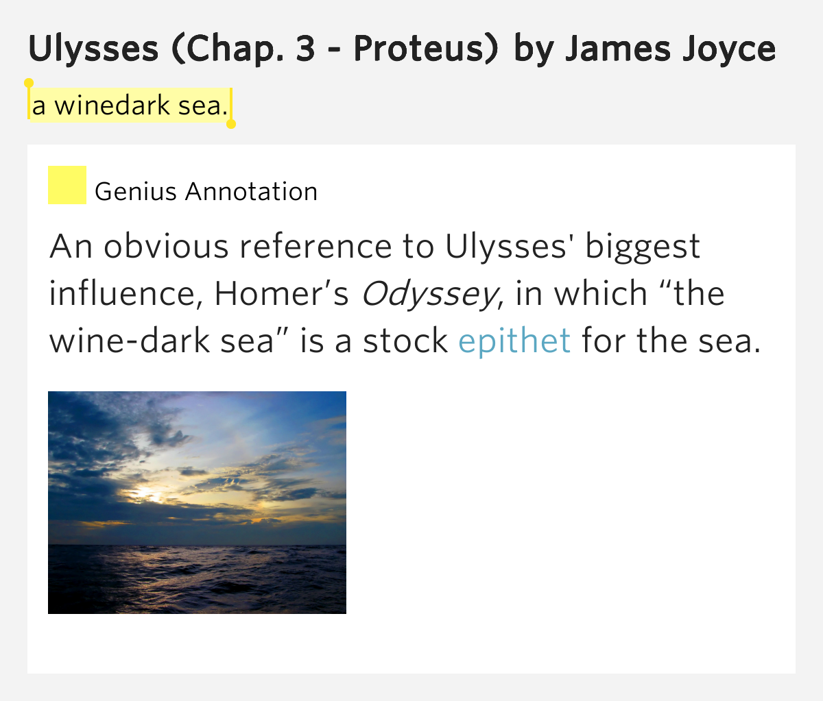 A winedark sea. Ulysses (Chap. 3 Proteus) by James Joyce