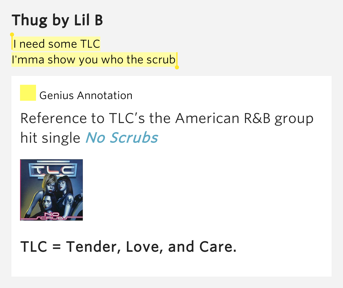 I need some TLC / I'mma show you who the scrub Thug Lyrics Meaning