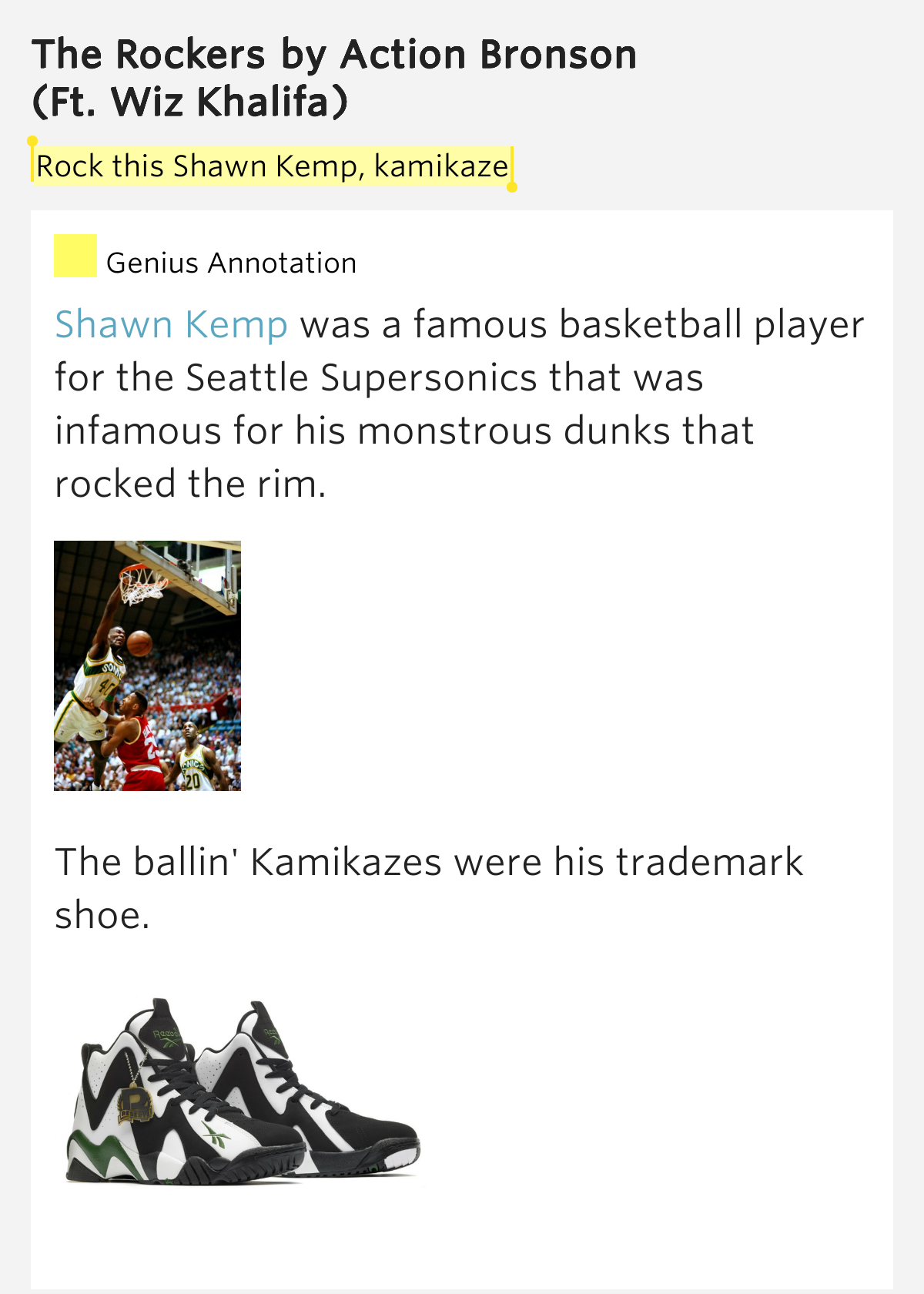Rock this Shawn Kemp, kamikaze The Rockers Lyrics Meaning