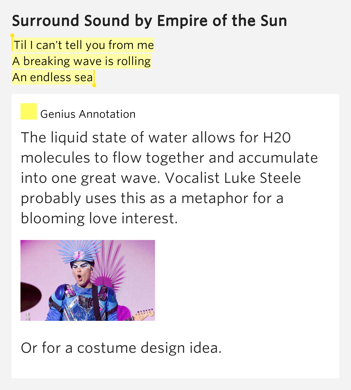 Til I can't tell you from me / A breaking wave is rolling / An endless