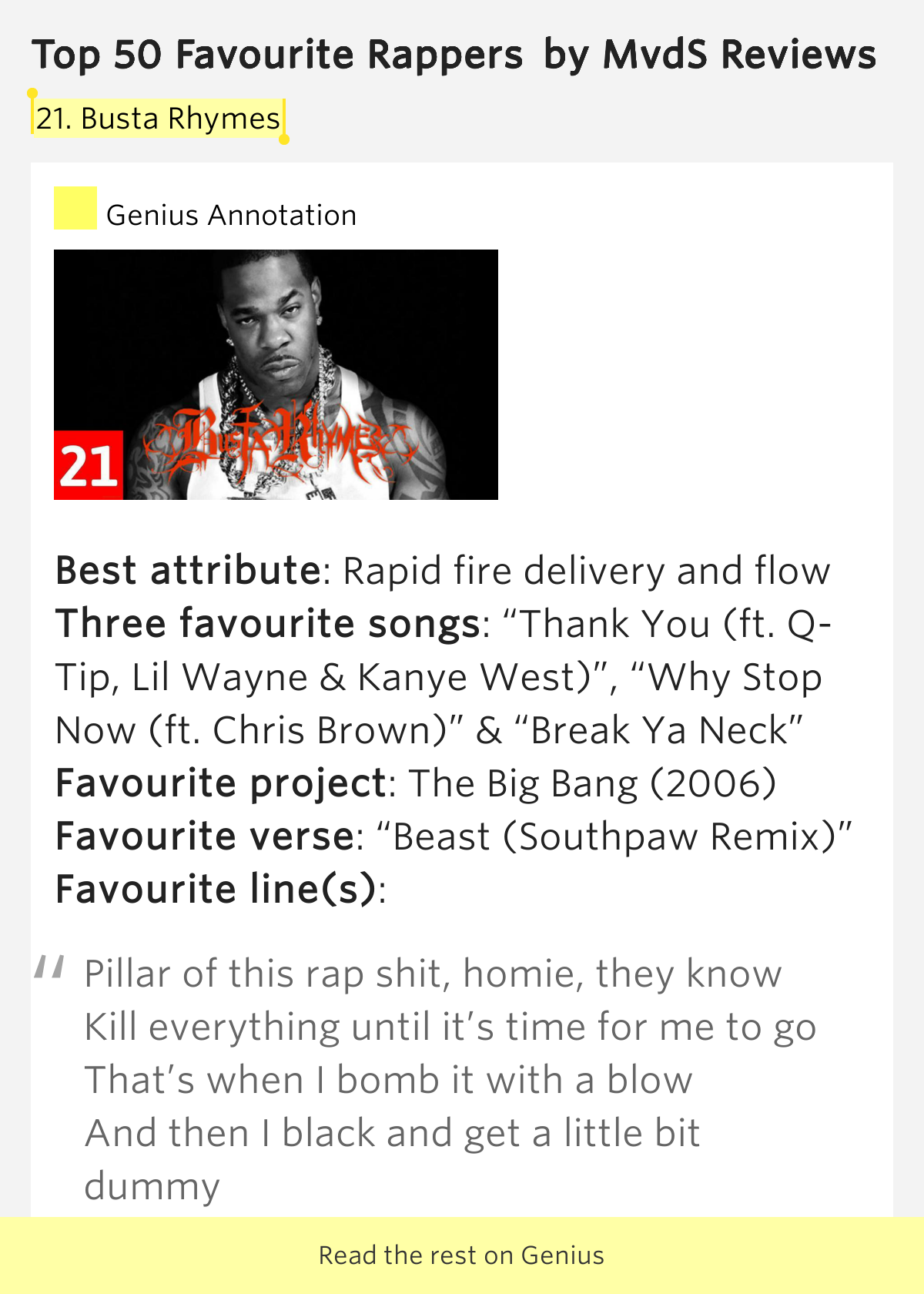 21. Busta Rhymes Top 50 Favourite Rappers Lyrics Meaning
