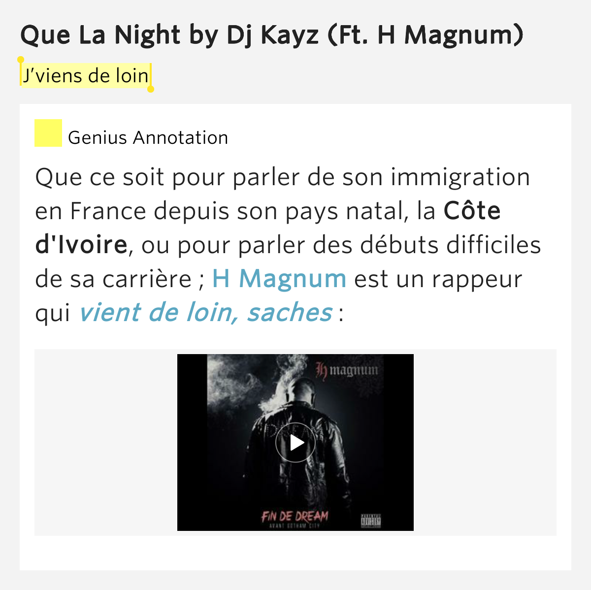 J viens De Loin Que La Night Lyrics Meaning