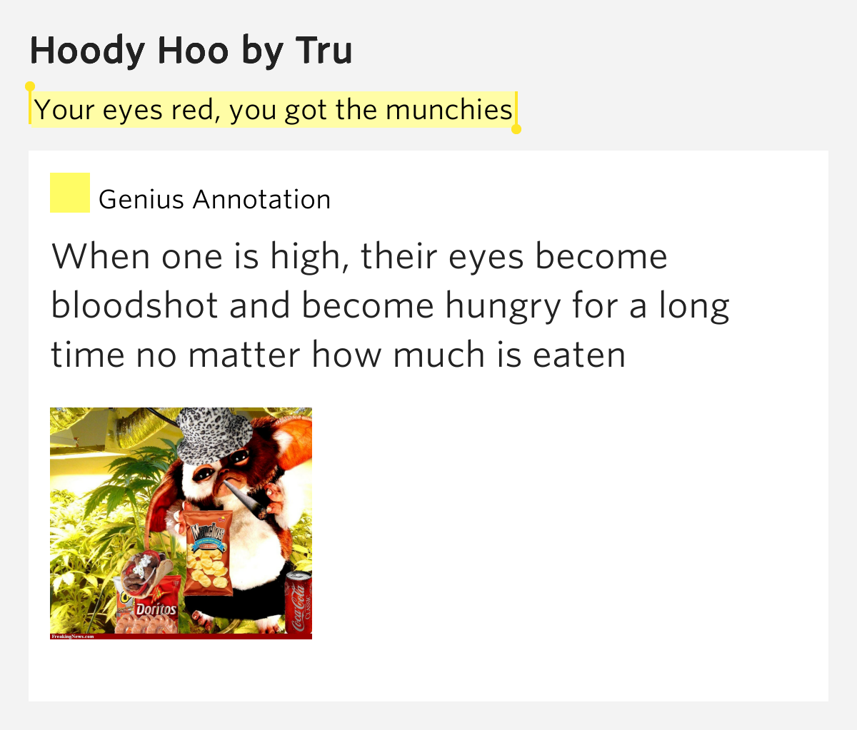 Your eyes red, you got the munchies Hoody Hoo Lyrics Meaning