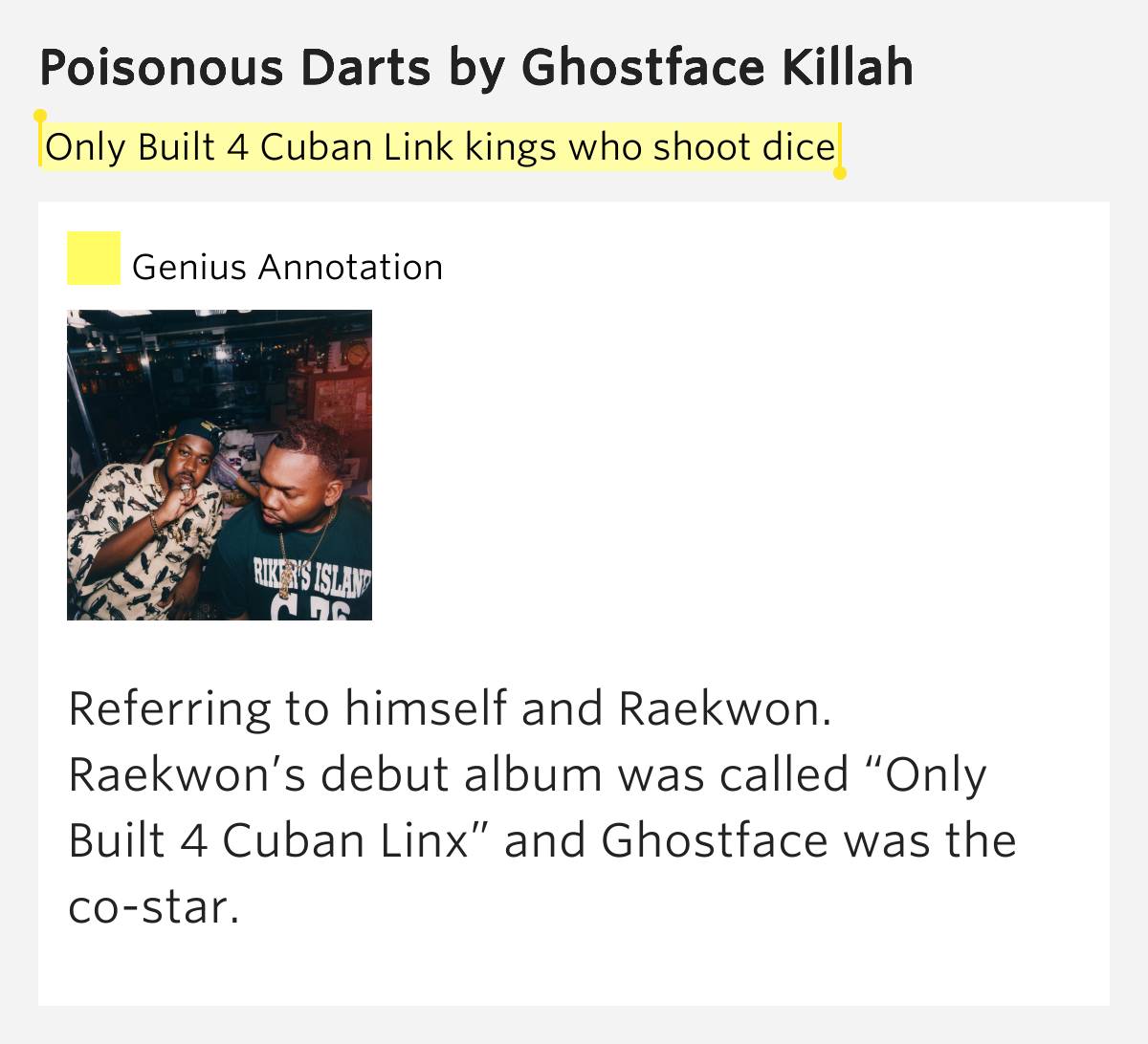 Only Built 4 Cuban Link kings who shoot dice Poisonous Darts