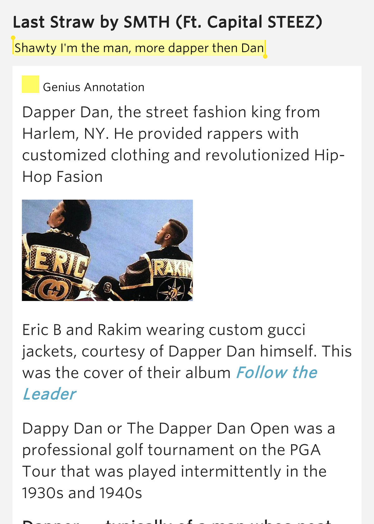 Shawty I'm the man, more dapper then Dan Last Straw by SMTH