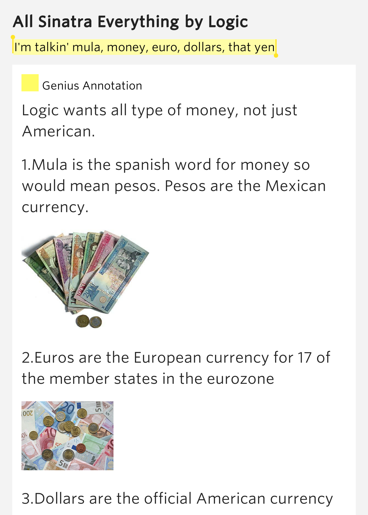 I m Talkin Mula Money Euro Dollars All Sinatra Everything