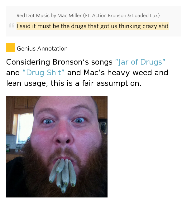 I said it must be the drugs that got us thinking.. Red Dot Music