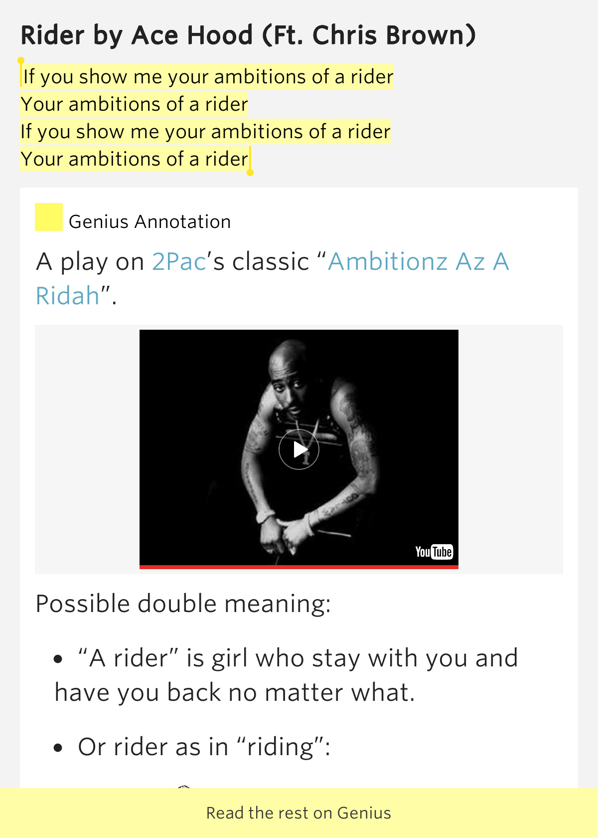 Lud Foe Ambition Of A Rider Lyrics If you show me your ambitions of a rider / Your ambitions of a rider