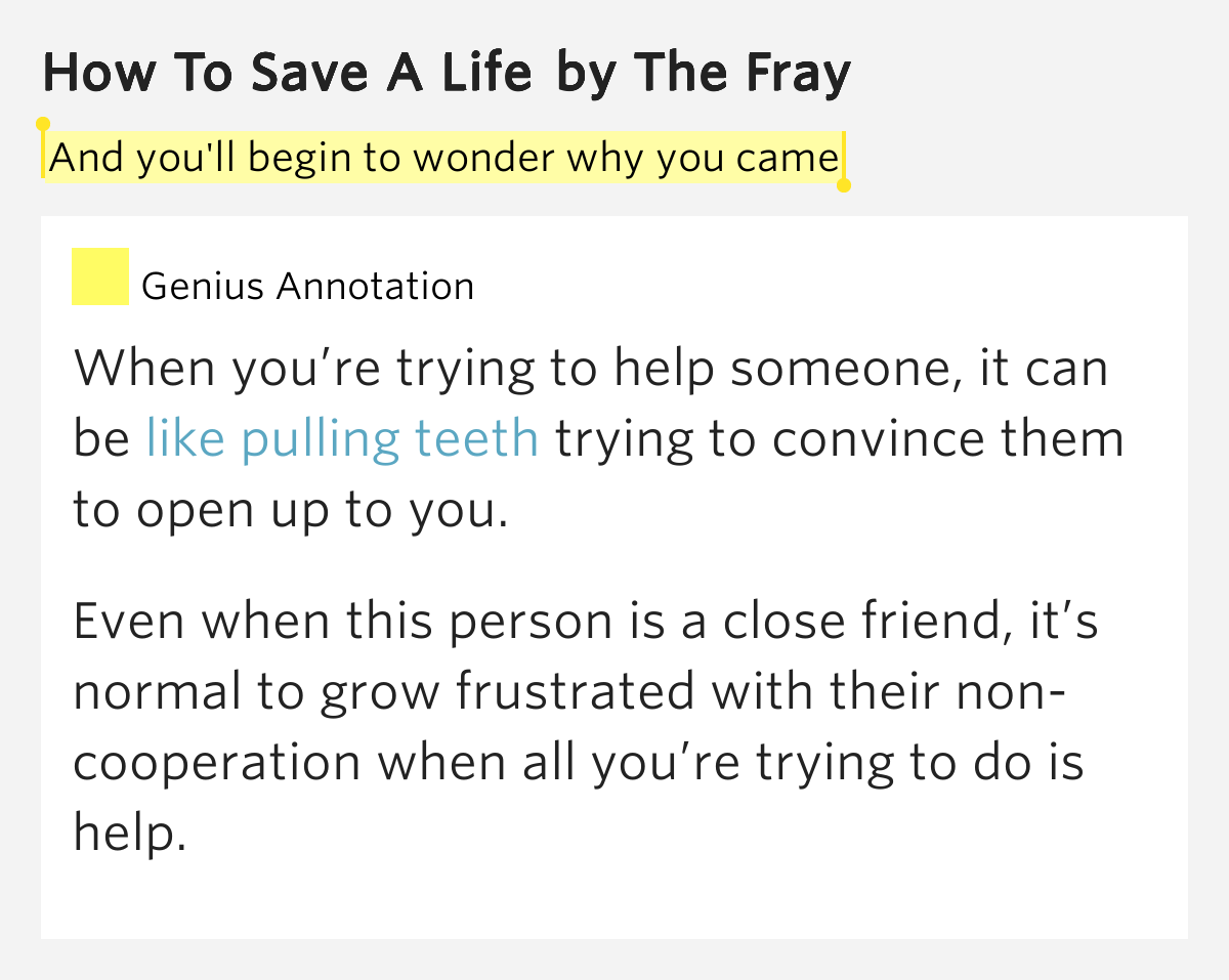 How To Save A Life Lyrics Meaning / The Fray How to Save A Life | Music