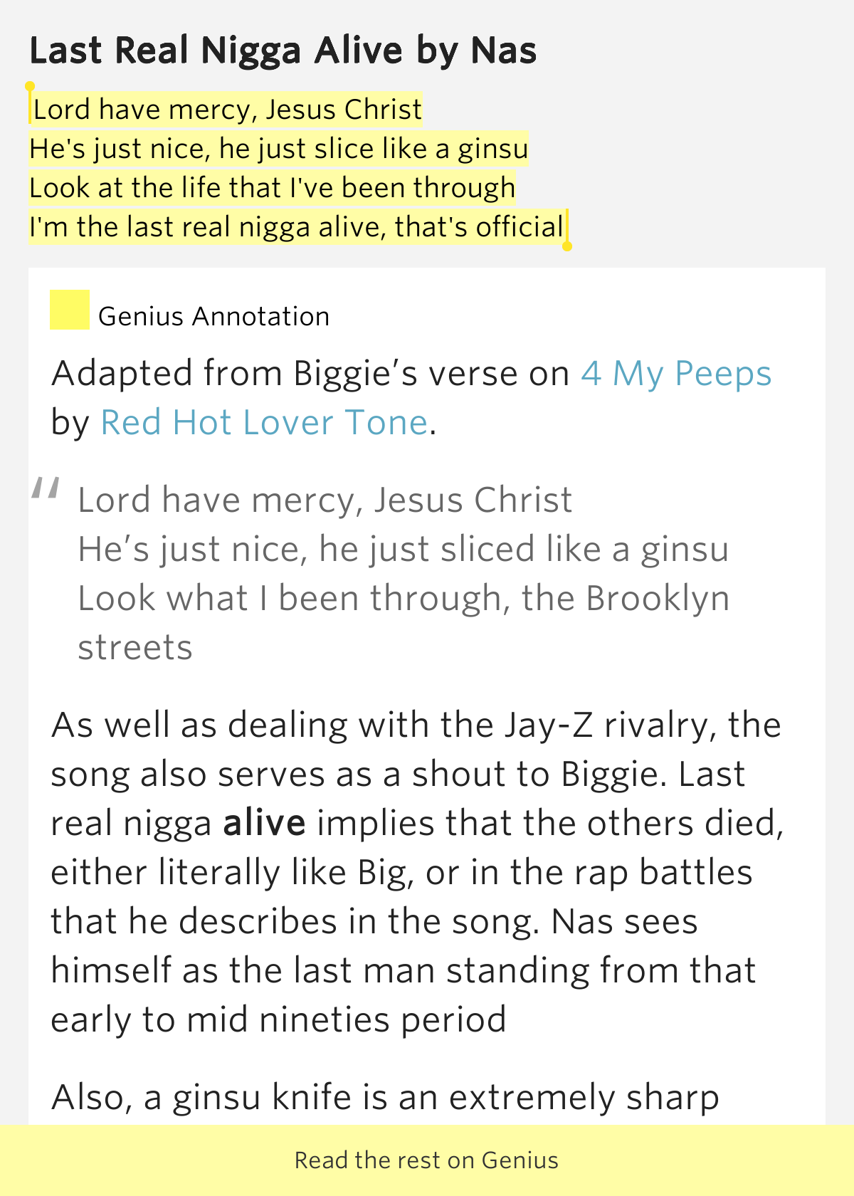 Lord have mercy, Jesus Christ / He's just.. Last Real Nigga Alive