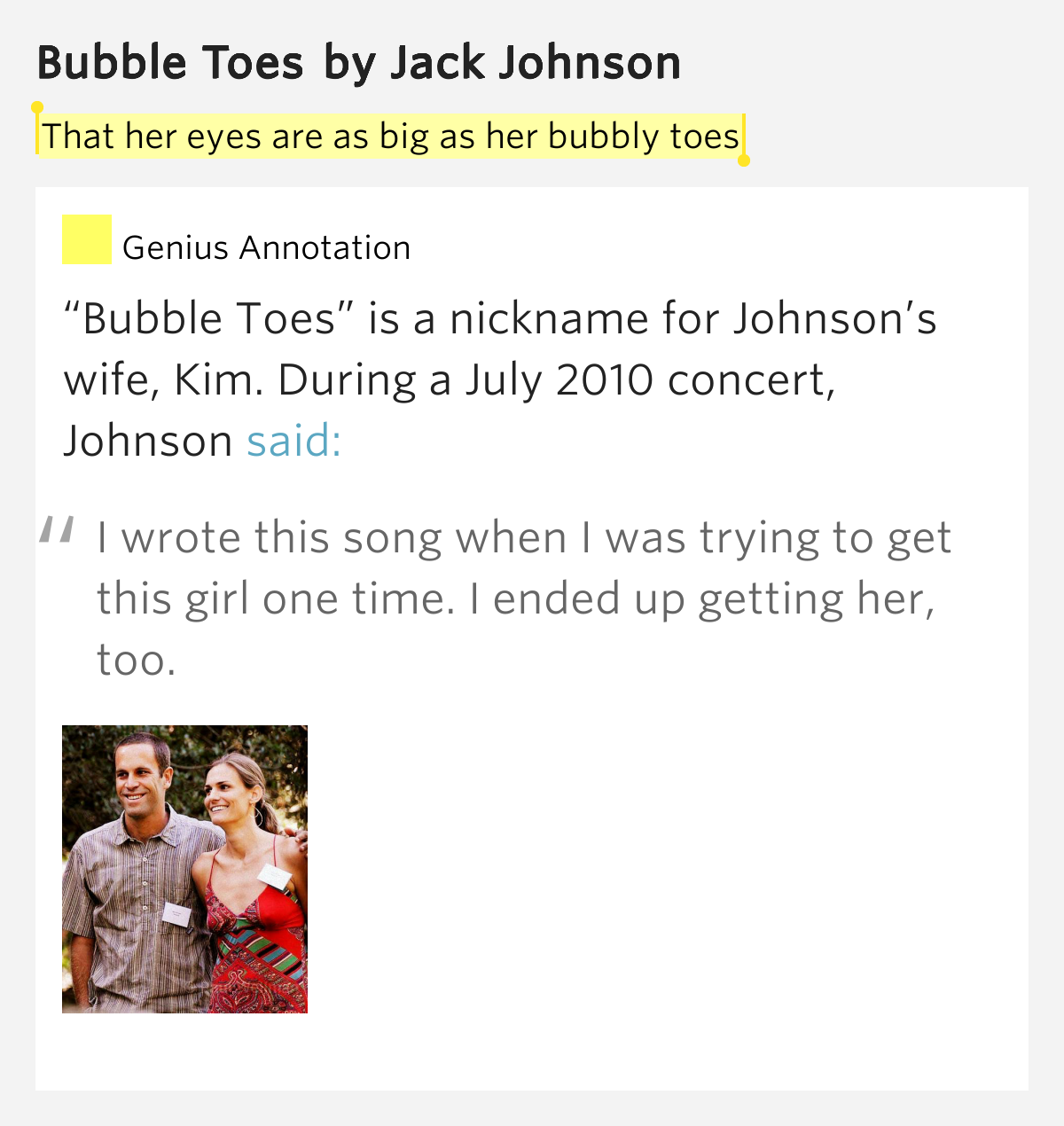 That her eyes are as big as her bubbly toes Bubble Toes Lyrics Meaning