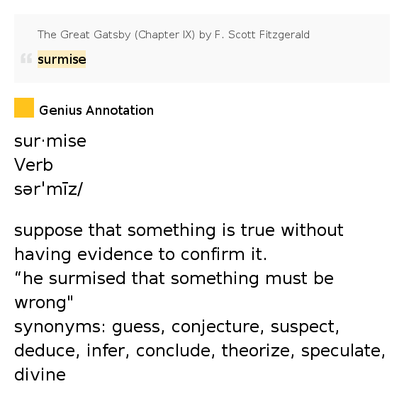 Surmise The Great Gatsby (Chapter IX) by F. Scott Fitzgerald