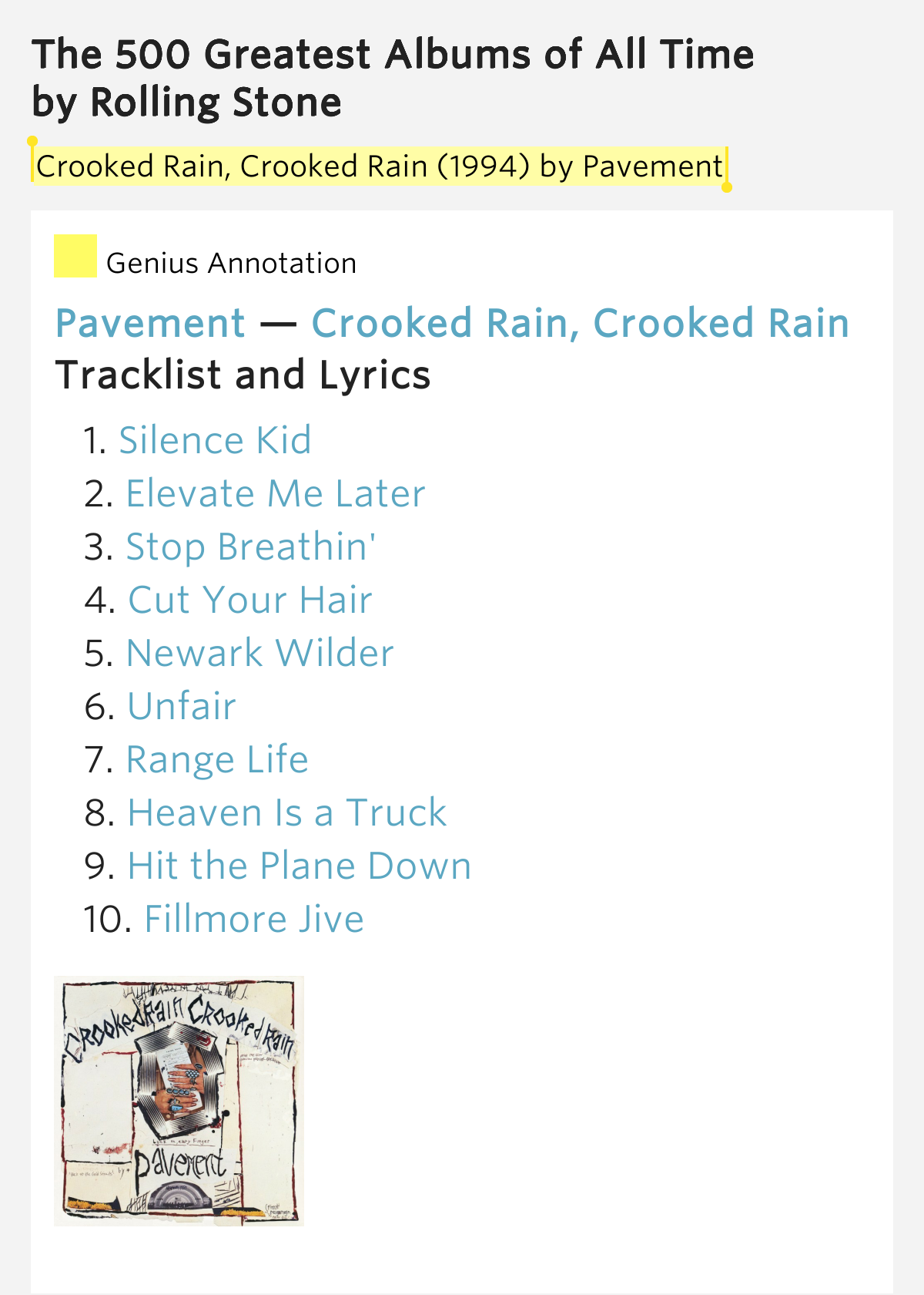 Crooked Rain, Crooked Rain (1994) by Pavement - The 500 ...