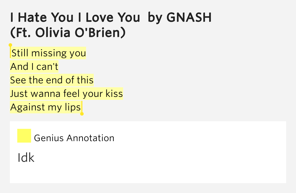 Still missing you / And I can't / See the end of this / Just wanna feel