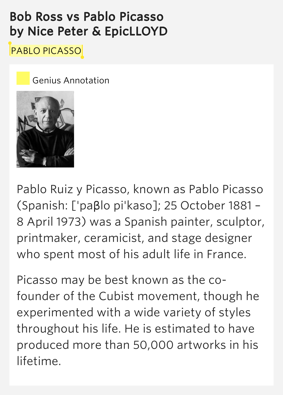 Pablo Picasso Vs Bob Ross Lyrics