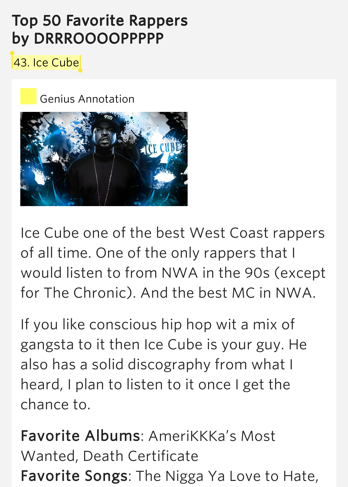 43. Ice Cube Top 50 Favorite Rappers Lyrics Meaning