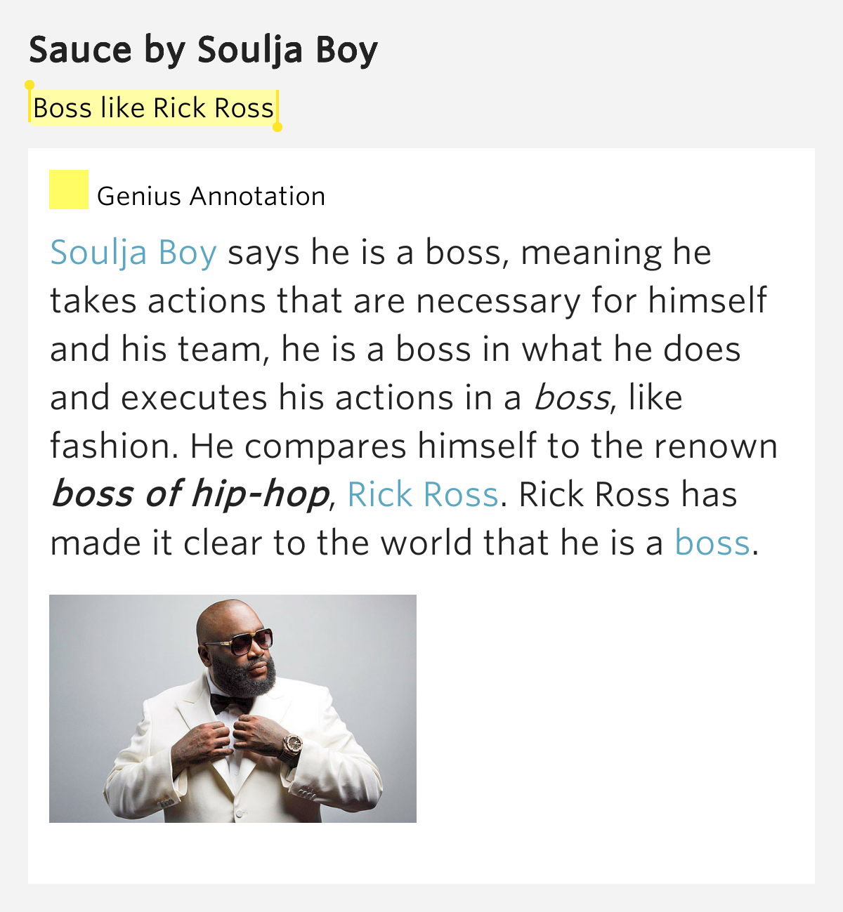 Boss like Rick Ross Sauce Lyrics Meaning