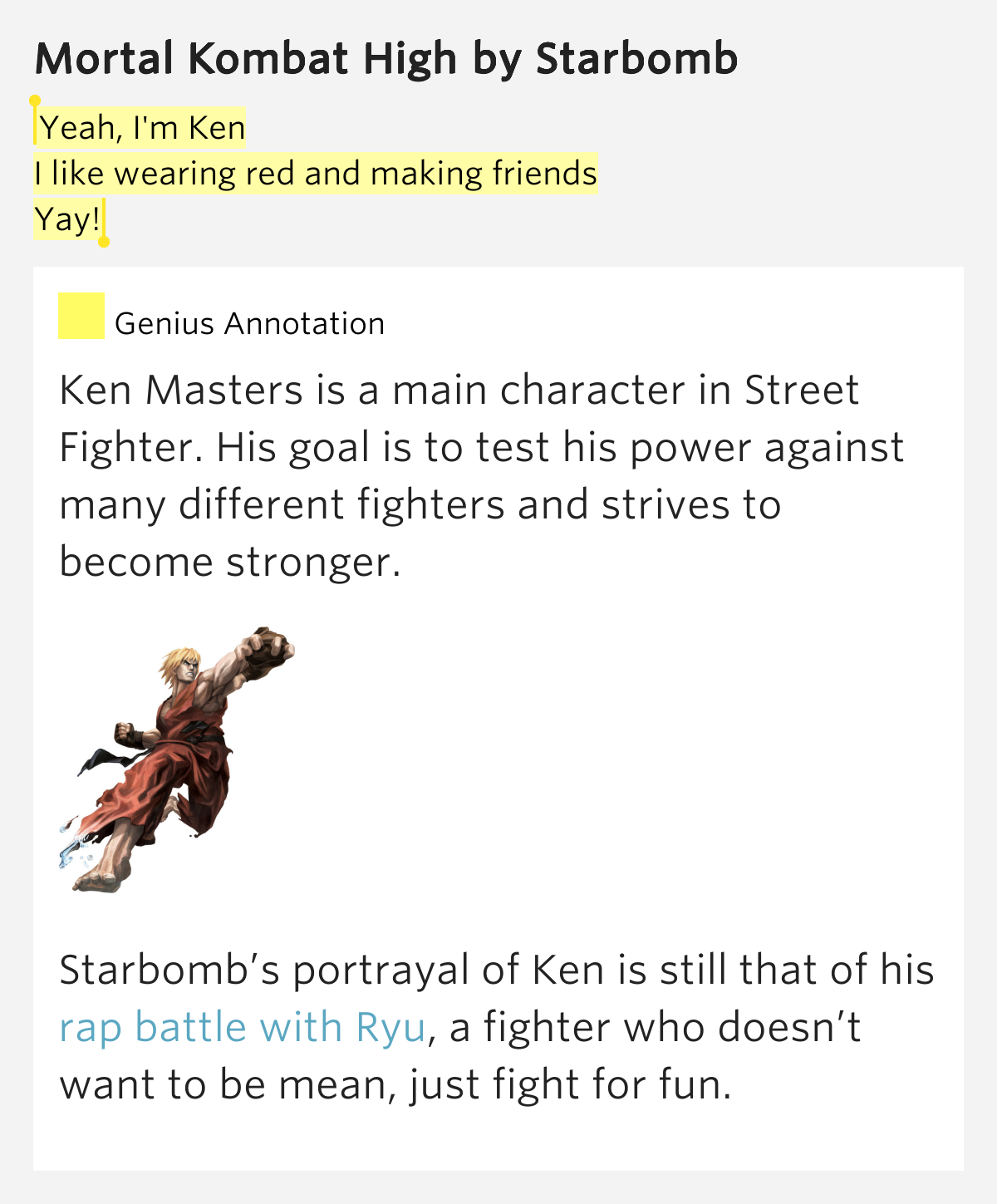 Ryu Vs Ken Rap Battle Lyrics