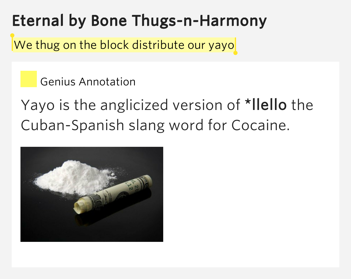 We thug on the block distribute our yayo Eternal