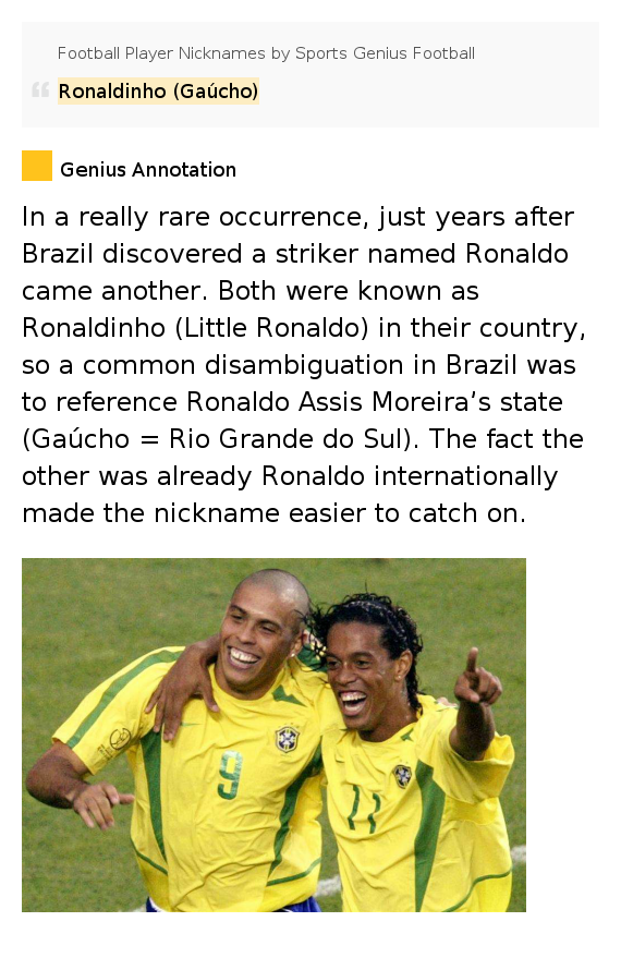 Ronaldinho (Gaúcho) Football Player Nicknames