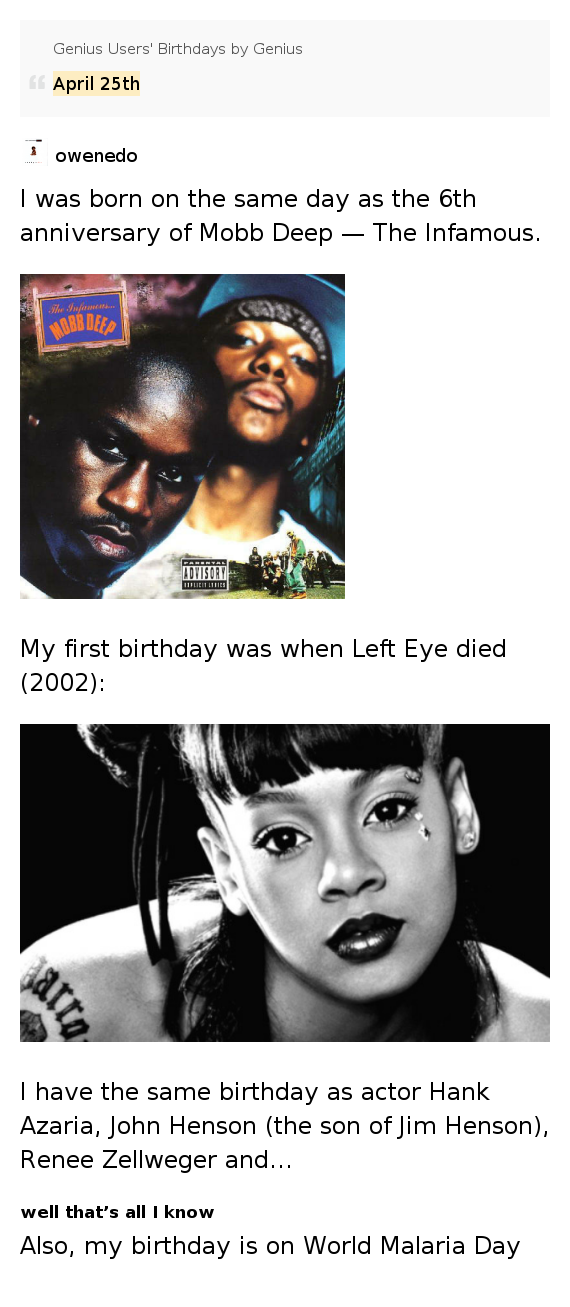 April 25th Genius Users' Birthdays by Genius