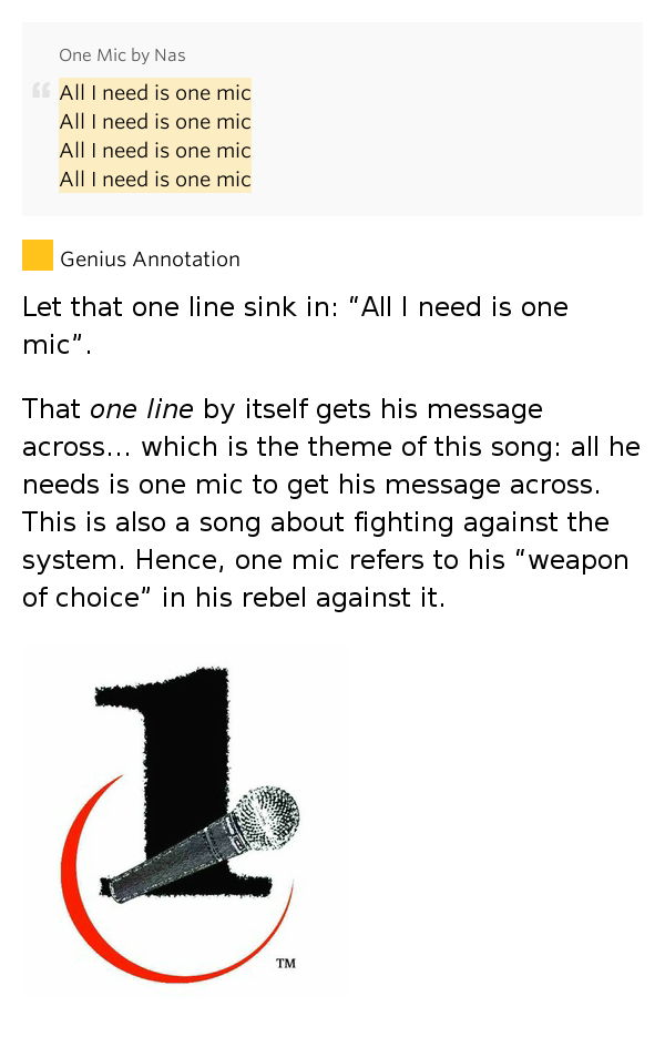 All I need is one mic / All I need is one mic / All I.. One Mic